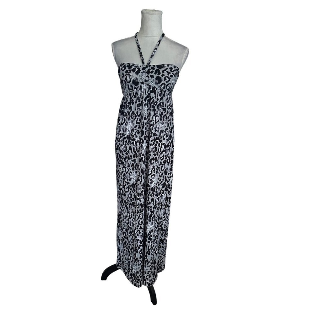 Vintage Leopard Print Halter Neck Y2k Maxi Long Dress Size M By Made For Me 2